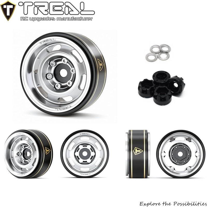 Treal SCX24 Wheels 1.0" Beadlock Wheels(4P) Vintage for 1/24 SCX24 Bronco Gladiator C10 Deadbolt -Type E (Silver) - Image 4